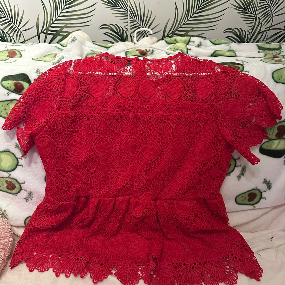Lane Bryant Vibrant Red Lace Blouse - Picture 3 of 3
